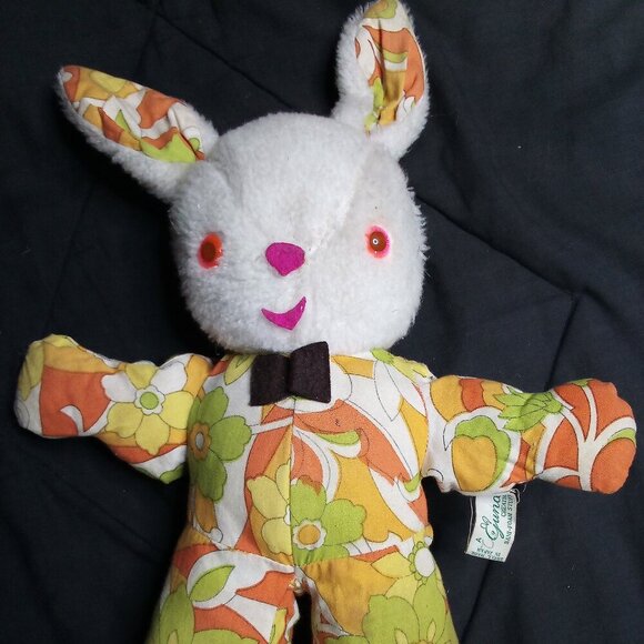 Vintage 60s MCM Gund Easter Bunny Rabbit Floral Plush Toy 12" - Picture 1 of 6